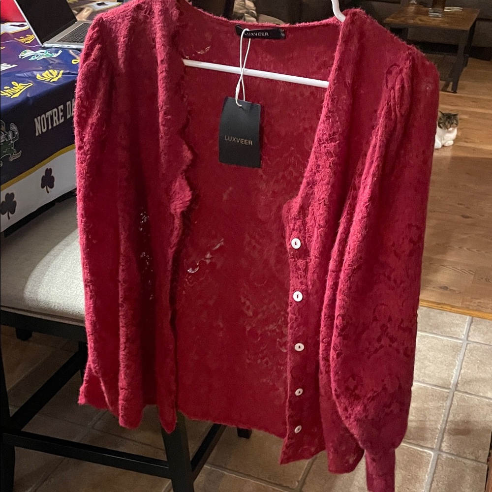 Luxveer Red Lace Cardigan